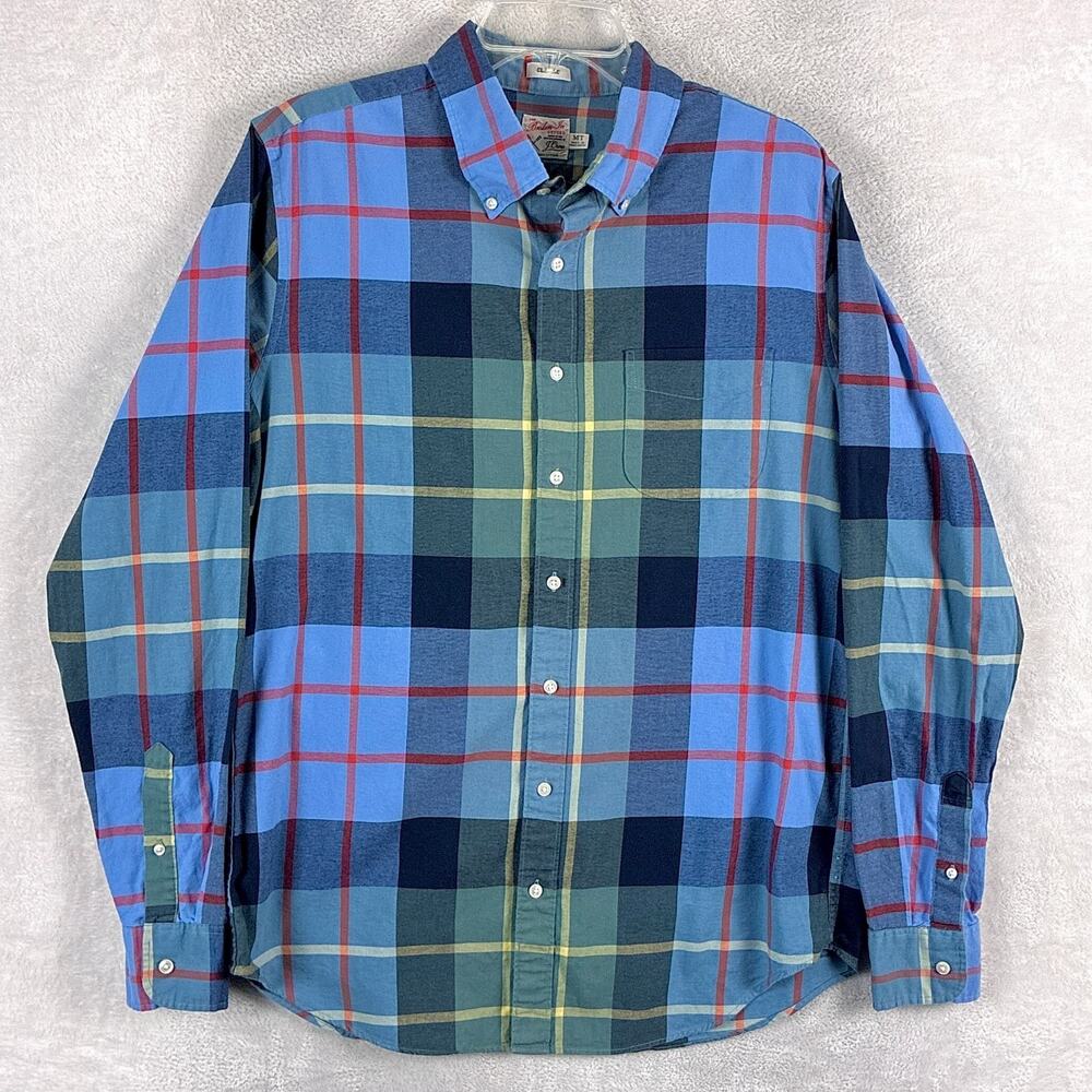 J.Crew Shirt Men M Tall Blue Plaid Broken In Oxford Preppy Classic Heritage OCBD